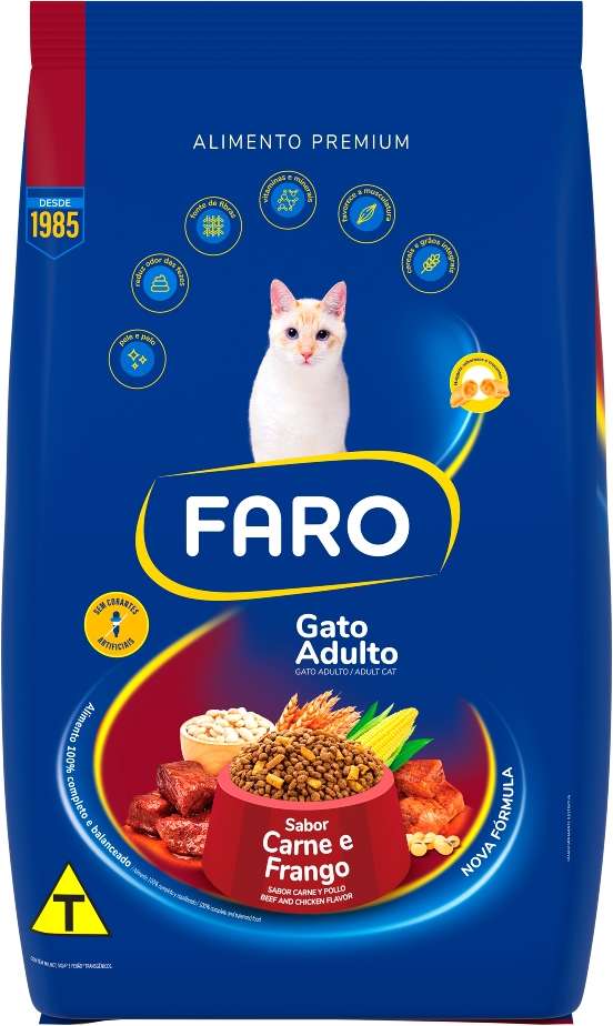 Ração Seca Faro Carne e Frango para Gatos Adultos - 20Kg