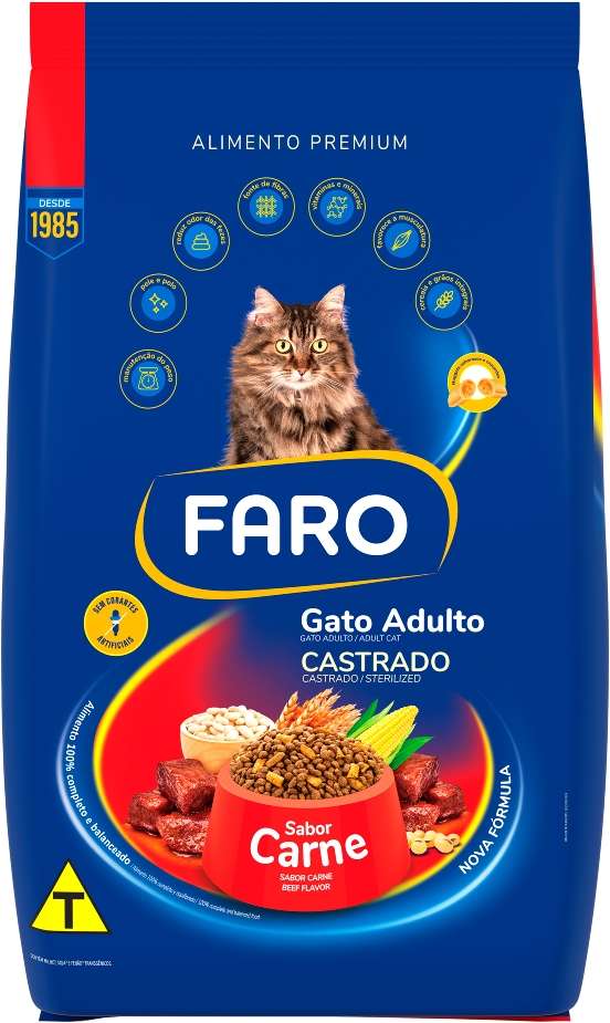 Ração Seca Faro Carne para Gatos Castrados - 20Kg