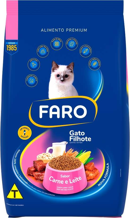 Ração Seca Faro Carne e Leite para Gatos Filhotes - 20Kg