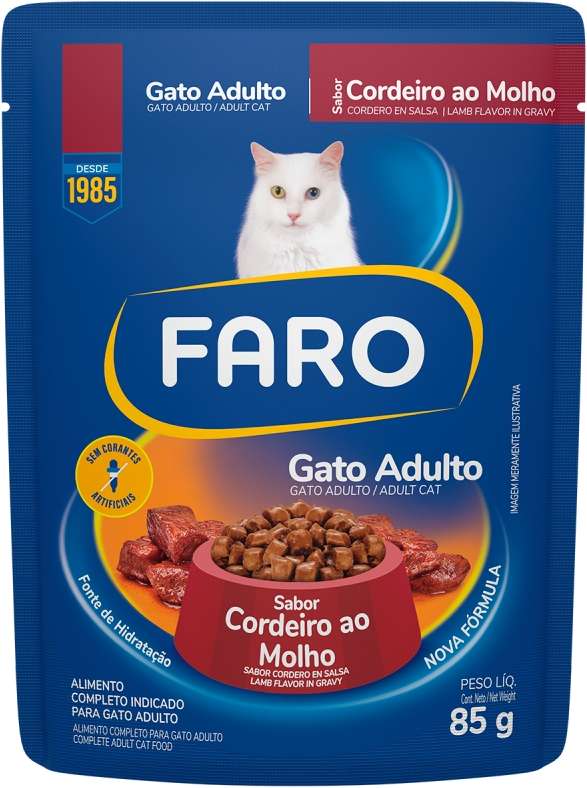 Ração Úmida Faro Cordeiro ao Molho para Gatos Adultos - 85 g