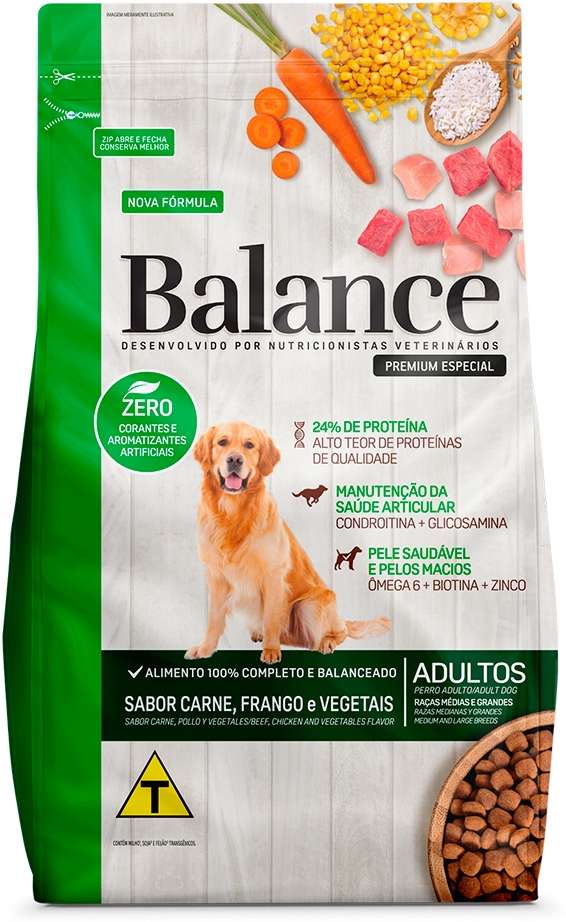 Ração Seca Balance Carne, Frango e Vegetais para Cães Adultos Porte Médio e Grande - 10,1Kg