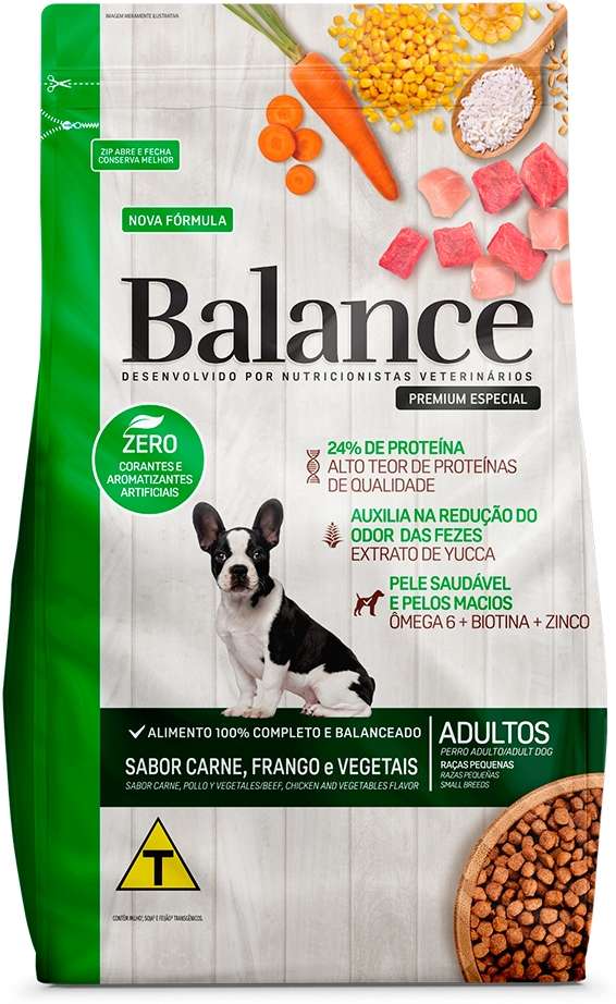 Ração Seca Balance Carne, Frango e Vegetais para Cães Adultos Porte Pequeno - 10,1Kg