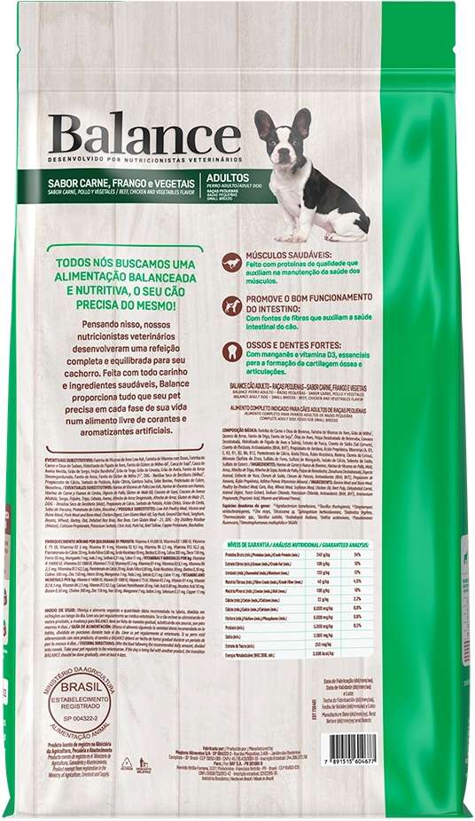 Ração Seca Balance Carne, Frango e Vegetais para Cães Adultos Porte Pequeno - 10,1Kg