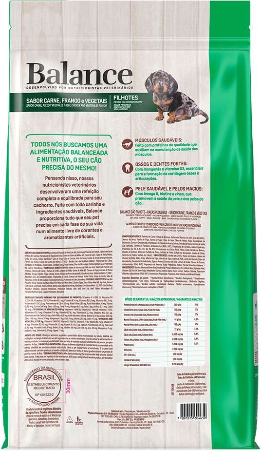 Ração Seca Balance Carne, Frango e Vegetais para Cães Filhotes Porte Pequeno - 10,1Kg
