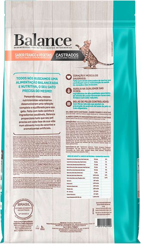 Ração Seca Balance Frango e Vegetais para Gatos Castrados - 2,7Kg