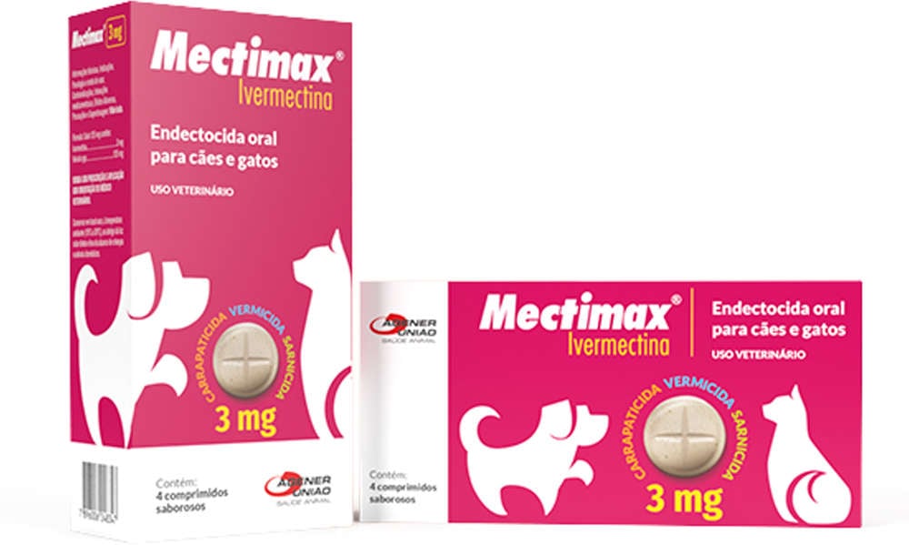 Endectocida Agener Mectimax Ivermectina Oral 3 Mg para Cães e Gatos - 4 Comprimidos