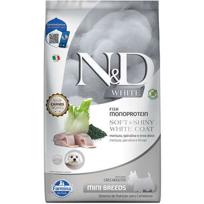 Ração Seca N&D White Merluza, Spirulina e Erva Doce para Cães Adultos de Raças Mini