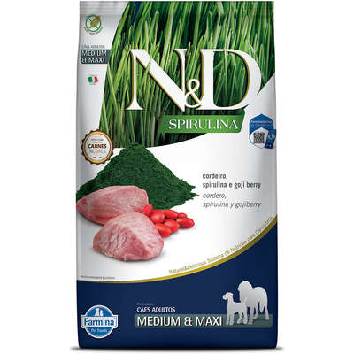 Ração Seca N&D Spirulina Cordeiro e Goji Berry para Cães Adultos de Raças Médias e Grandes