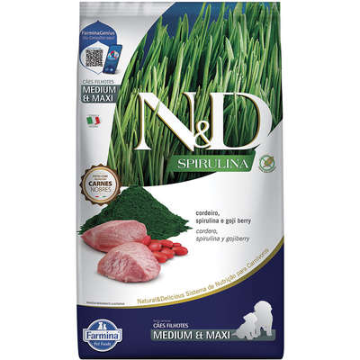 Ração Seca N&D Spirulina Cordeiro e Goji Berry para Cães Filhotes de Raças Médias e Grandes