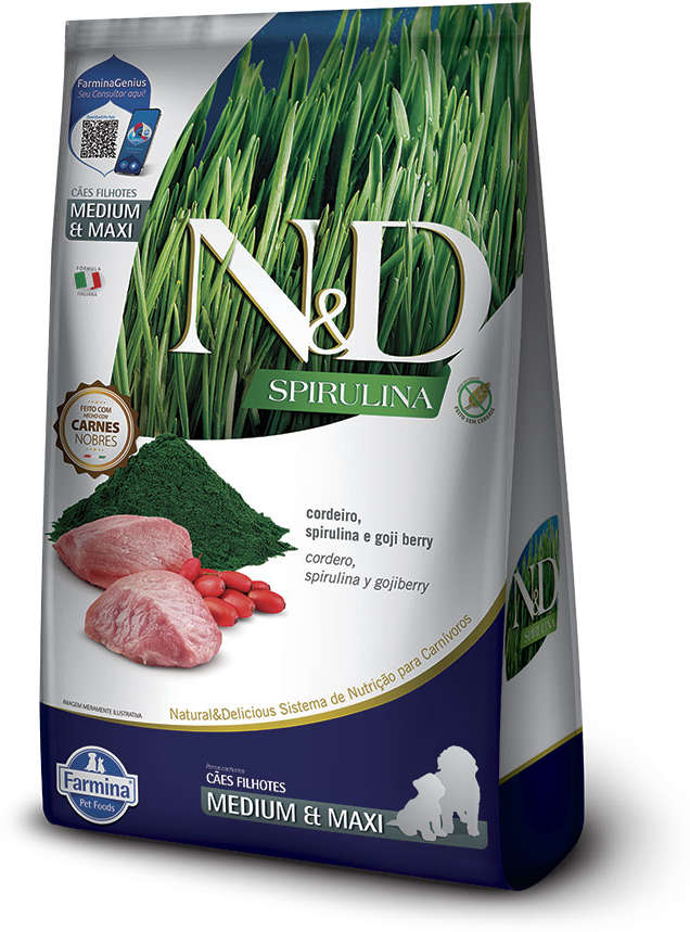 Ração Seca N&D Spirulina Cordeiro e Goji Berry para Cães Filhotes de Raças Médias e Grandes - 10,1Kg