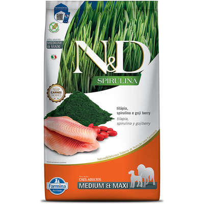 Ração Seca N&D Spirulina Tilápia e Goji Berry para Cães Adultos de Raças Médias e Grandes