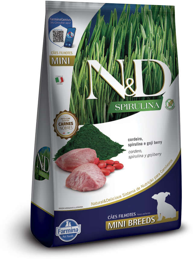 Ração Seca N&D Spirulina Cordeiro e Goji Berry para Cães Adultos de Raças Minis - 7Kg