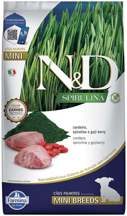 Ração Seca N&D Spirulina Cordeiro e Goji Berry para Cães Adultos de Raças Minis - 7Kg