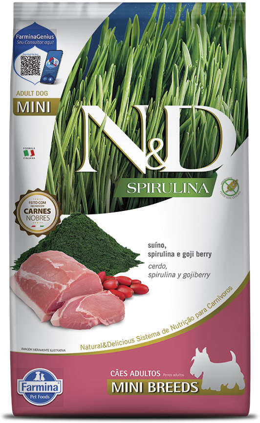 Ração Seca N&D Spirulina Suíno e Goji Berry para Cães Adultos de Raças Minis - 7Kg