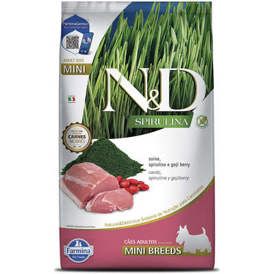 Ração Seca N&D Spirulina Suíno e Goji Berry para Cães Adultos de Raças Minis