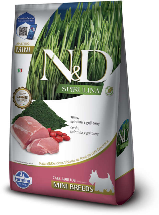 Ração Seca N&D Spirulina Suíno e Goji Berry para Cães Adultos de Raças Minis - 7Kg