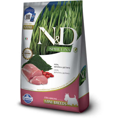 Ração Seca N&D Spirulina Suíno e Goji Berry para Cães Adultos de Raças Minis