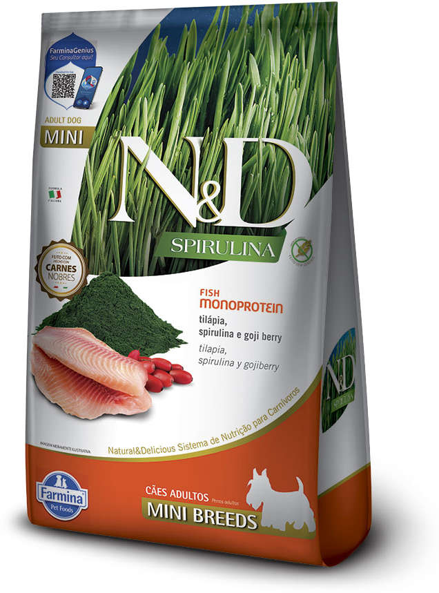 Ração Seca N&D Spirulina Tilápia e Goji Berry para Cães Adultos de Raças Minis - 7Kg