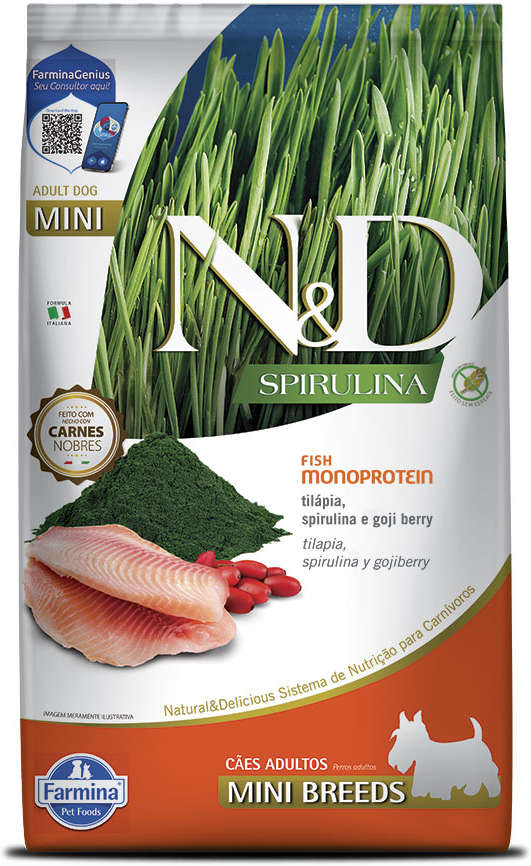Ração Seca N&D Spirulina Tilápia e Goji Berry para Cães Adultos de Raças Minis - 7Kg