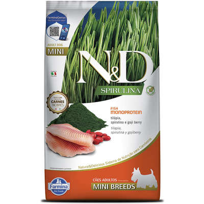 Ração Seca N&D Spirulina Tilápia e Goji Berry para Cães Adultos de Raças Minis