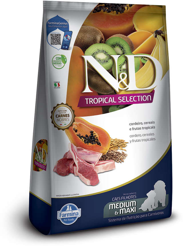 Ração Seca N&D Tropical Selection Cordeiro, Cereais e Frutas para Cães Filhotes Raças Médias e Grandes - 2Kg + 500 g