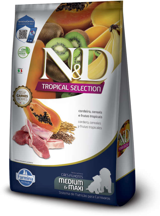 Ração Seca N&D Tropical Selection Cordeiro, Cereais e Frutas para Cães Filhotes Raças Médias e Grandes - 2Kg + 500 g