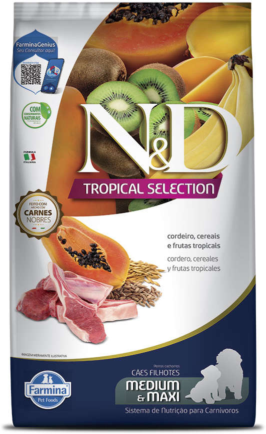 Ração Seca N&D Tropical Selection Cordeiro, Cereais e Frutas para Cães Filhotes Raças Médias e Grandes - 2Kg + 500 g