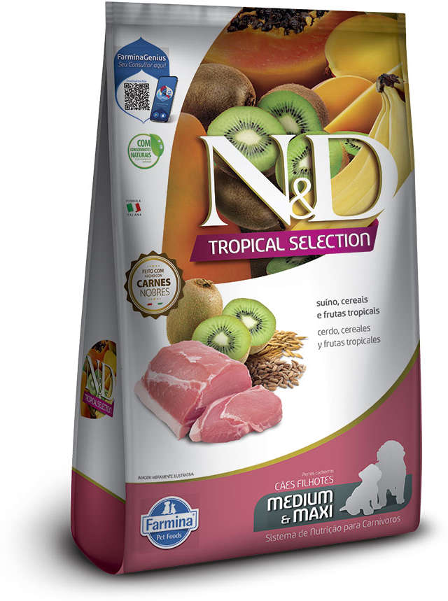 Ração Seca N&D Tropical Selection Suíno, Cereais e Frutas para Cães Filhotes Raças Médias e Grandes - 2Kg + 500 g