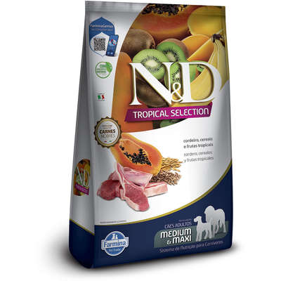 Ração Seca N&D Tropical Selection Cordeiro, Cereais e Frutas Tropicais para Cães Adultos de Raças Médias e Grandes