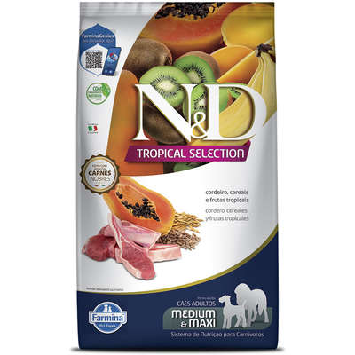 Ração Seca N&D Tropical Selection Cordeiro, Cereais e Frutas Tropicais para Cães Adultos de Raças Médias e Grandes