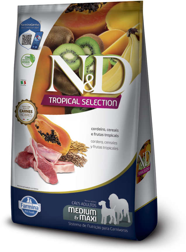 Ração Seca N&D Tropical Selection Cordeiro, Cereais e Frutas para Cães Adultos Raças Médias e Grandes - 2Kg + 500 g