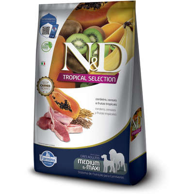 Ração Seca N&D Tropical Selection Cordeiro, Cereais e Frutas Tropicais para Cães Adultos de Raças Médias e Grandes