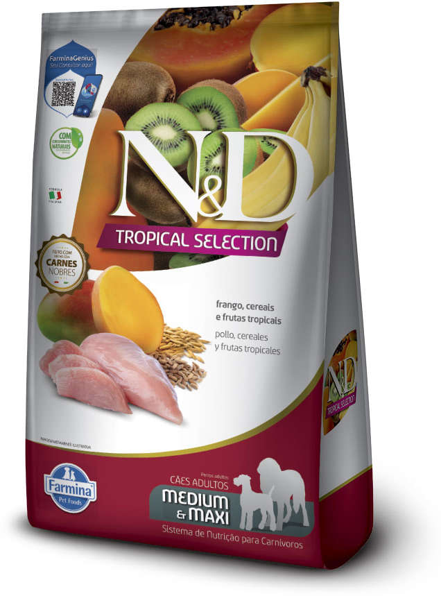 Ração Seca N&D Tropical Selection Frango, Cereais e Frutas Tropicais para - 10,1Kg