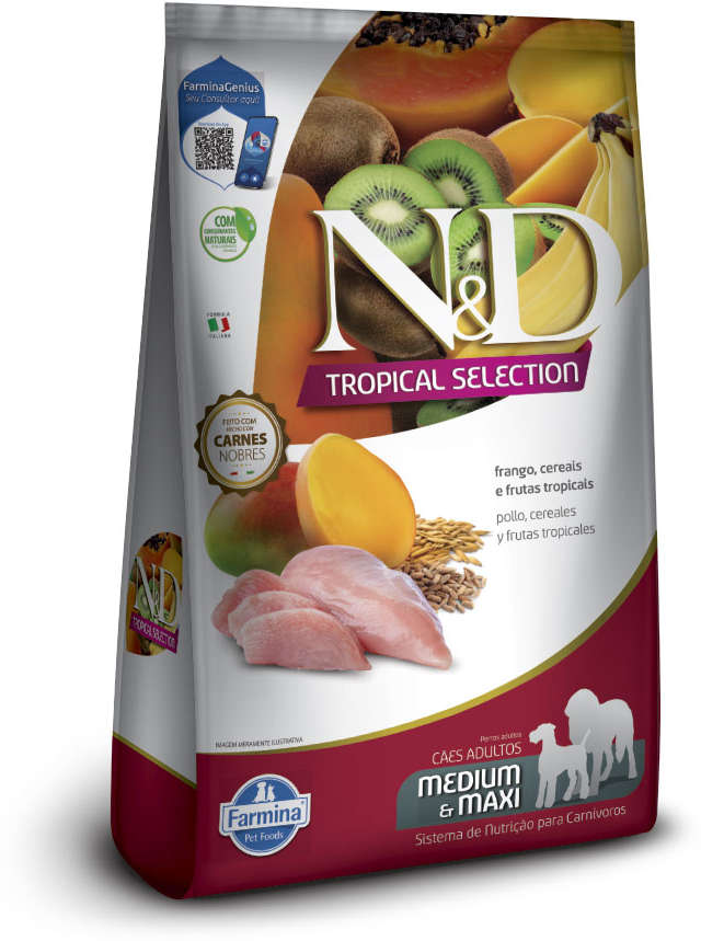 Ração Seca N&D Tropical Selection Frango, Cereais e Frutas Tropicais para - 10,1Kg