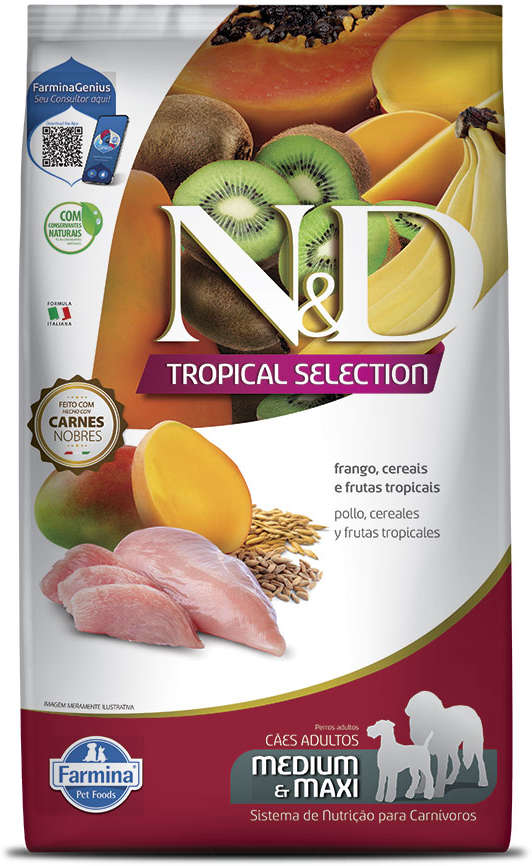 Ração Seca N&D Tropical Selection Frango, Cereais e Frutas Tropicais para - 10,1Kg