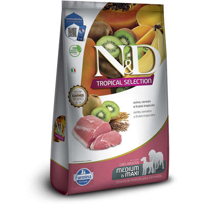 Ração Seca N&D Tropical Selection Suíno, Cereais e Frutas Tropicais para Cães Adultos de Raças Médias e Grandes