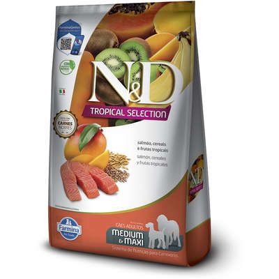 Ração Seca N&D Tropical Selection Salmão, Cereais e Frutas Tropicais para Cães Adultos de Raças Médias e Grandes
