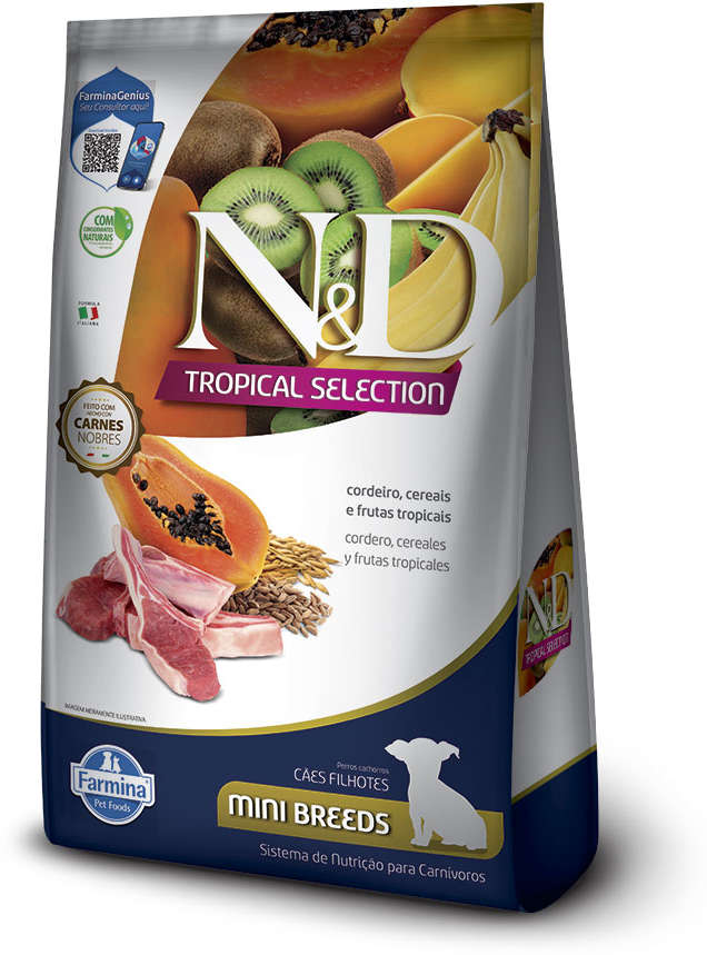 Ração Seca N&D Tropical Selection Cordeiro, Cereais e Frutas Tropicais para Cães Filhotes de Raças Minis - 2Kg + 500 g