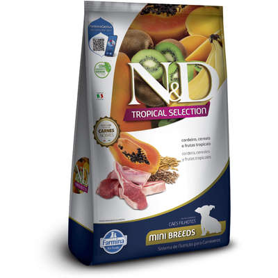 Ração Seca N&D Tropical Selection Cordeiro, Cereais e Frutas Tropicais para Cães Filhotes de Raças Minis