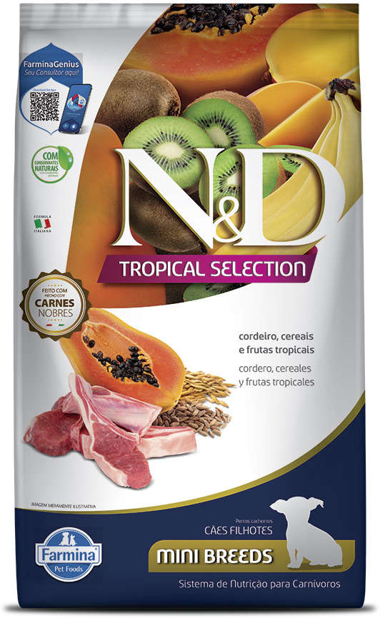 Ração Seca N&D Tropical Selection Cordeiro, Cereais e Frutas Tropicais para Cães Filhotes de Raças Minis - 2Kg + 500 g