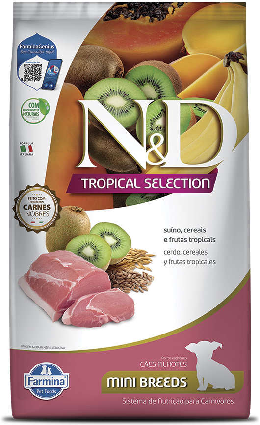 Ração Seca N&D Tropical Selection Suíno, Cereais e Frutas Tropicais para Cães Filhotes de Raças Minis - 2Kg