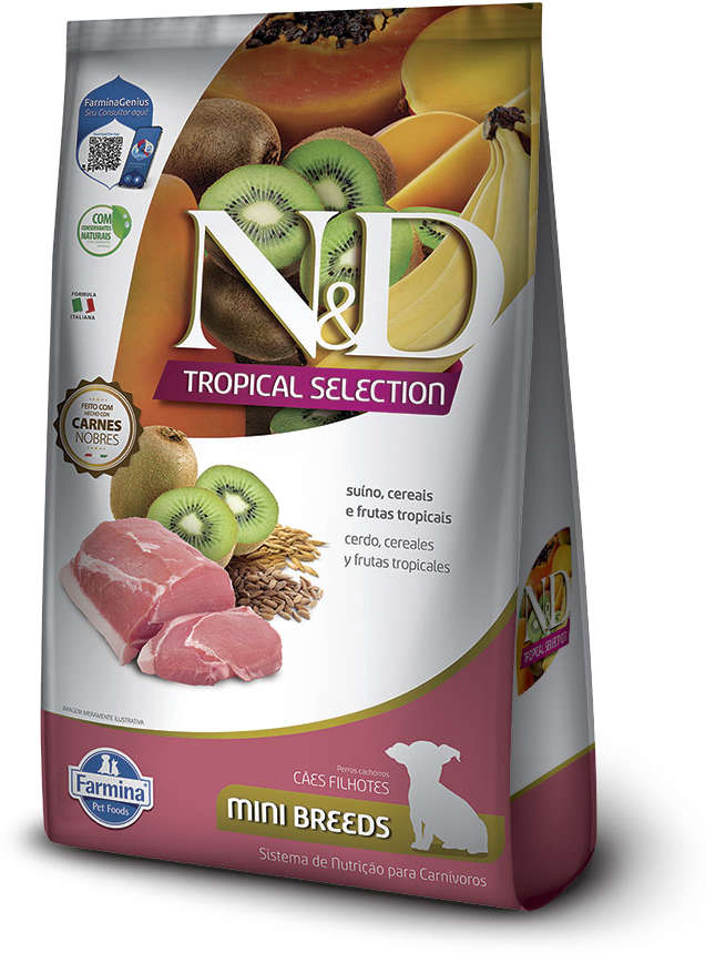 Ração Seca N&D Tropical Selection Suíno, Cereais e Frutas Tropicais para Cães Filhotes de Raças Minis - 2Kg