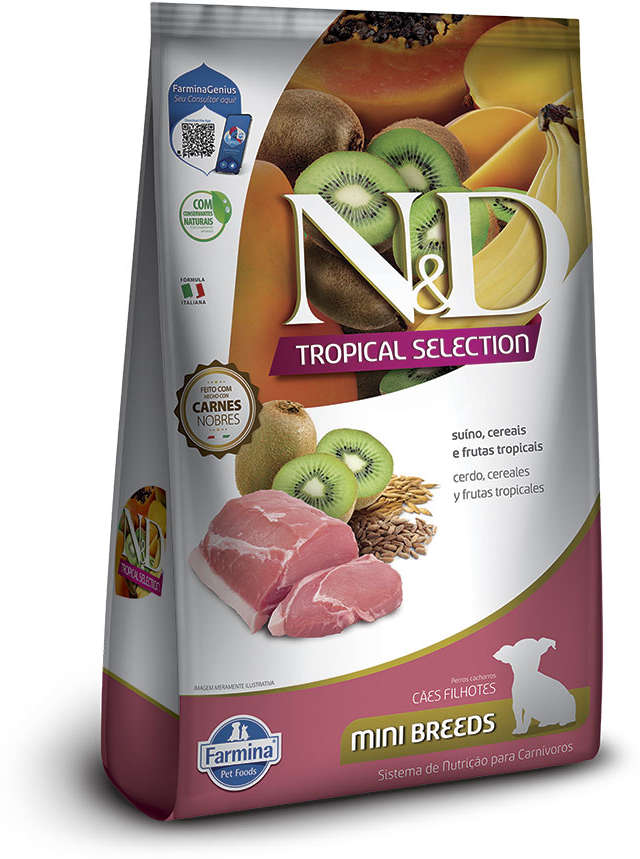 Ração Seca N&D Tropical Selection Suíno, Cereais e Frutas Tropicais para Cães Filhotes de Raças Minis - 2Kg
