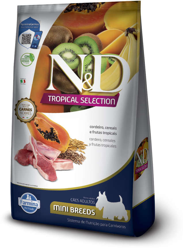 Ração Seca N&D Tropical Selection Cordeiro, Cereais e Frutas Tropicais para Cães Adultos de Raças Minis - 2Kg + 500 g