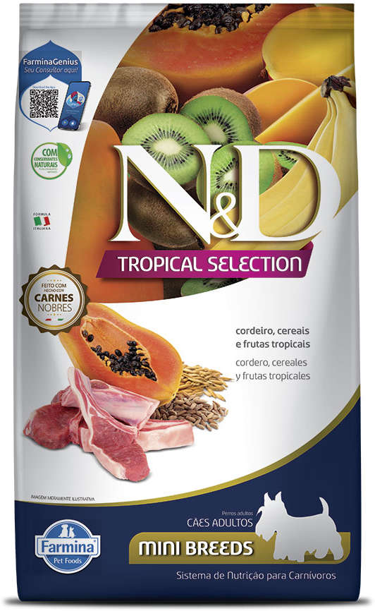 Ração Seca N&D Tropical Selection Cordeiro, Cereais e Frutas Tropicais para Cães Adultos de Raças Minis - 2Kg + 500 g