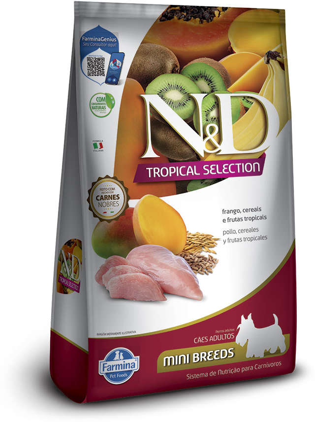 Ração Seca N&D Tropical Selection Frango, Cereais e Frutas Tropicais para Cães Adultos de Raças Minis - 2Kg + 500 g