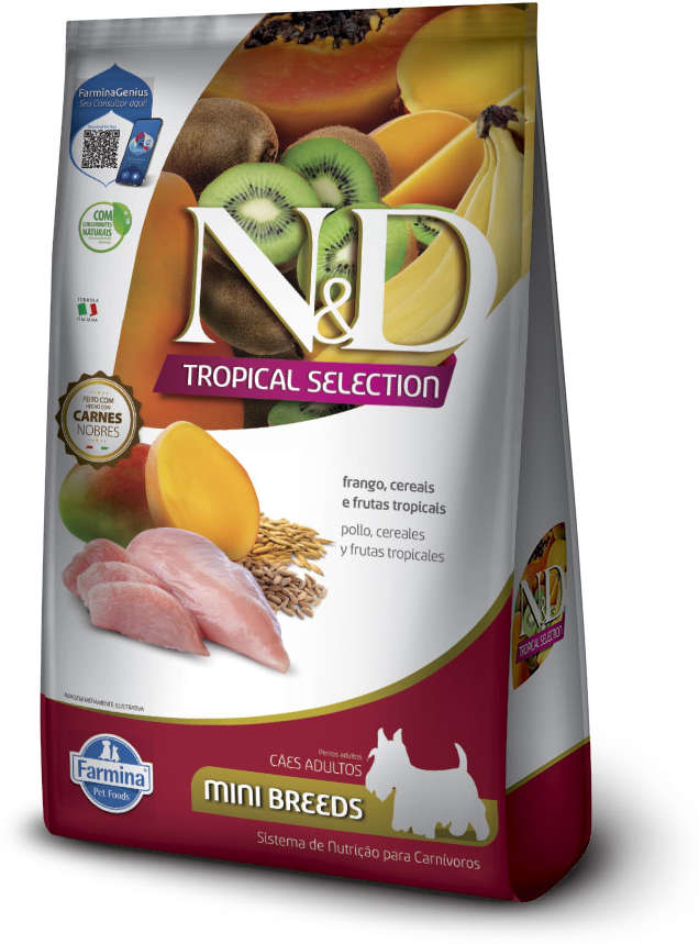 Ração Seca N&D Tropical Selection Frango, Cereais e Frutas Tropicais para Cães Adultos de Raças Minis - 2Kg + 500 g