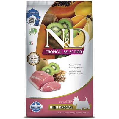 Ração Seca N&D Tropical Selection Suíno, Cereais e Frutas Tropicais para Cães Adultos de Raças Minis