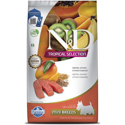 Ração Seca N&D Tropical Selection Salmão, Cereais e Frutas Tropicais para Cães Adultos de Raças Minis