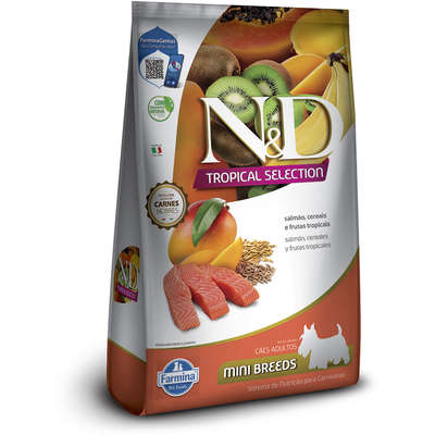 Ração Seca N&D Tropical Selection Salmão, Cereais e Frutas Tropicais para Cães Adultos de Raças Minis